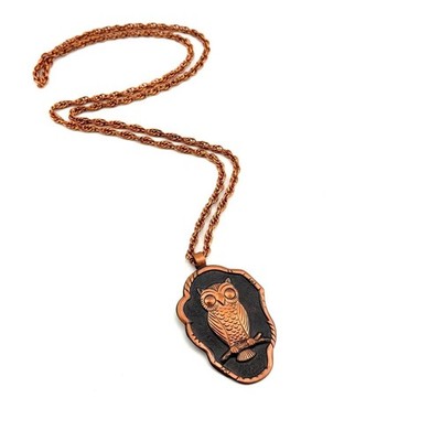 Vintage 1960s Bell Trading Post Copper Owl Necklace Large Medallion Pendant Long