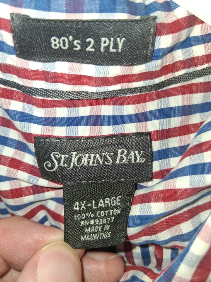 Camisa de vestir St. John's Bay para hombre manga larga a cuadros talla grande y alta 4X Foto 2 de 2