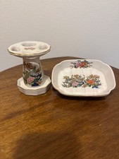 vintage/antique soap dish and toothbrush holder set floral and peacock Asian art