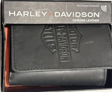 Mens Harley-Davidson/Black/Genuine Leather/Tri-fold/Wallet