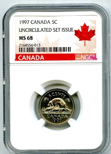 1997 CANADA 5 CENT NICKEL NGC MS 68 UNCIRCULATED SET ISSUE COIN