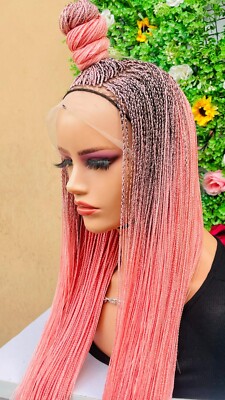 MICRO BOX BRAIDS WIGS ON 13*4 LACE CLOSURE.  PINK 33''