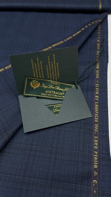LORO PIANA Suiting Fabric Navy Blue Plaid Super 150s Wool