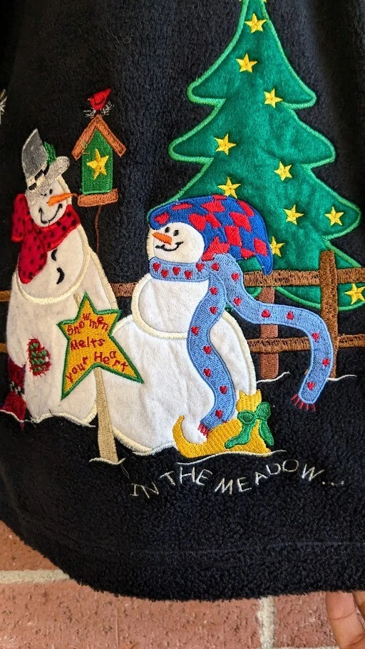Quacker Factory Womens Christmas Jacket Womens Fleece Top L Embroidered Snowman - Image 3 of 4