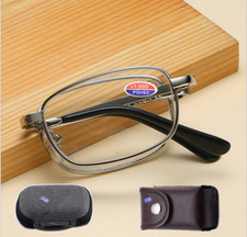 2Pcs Folding Metal Silver Reading glasses Women Men reader with case Glass lens