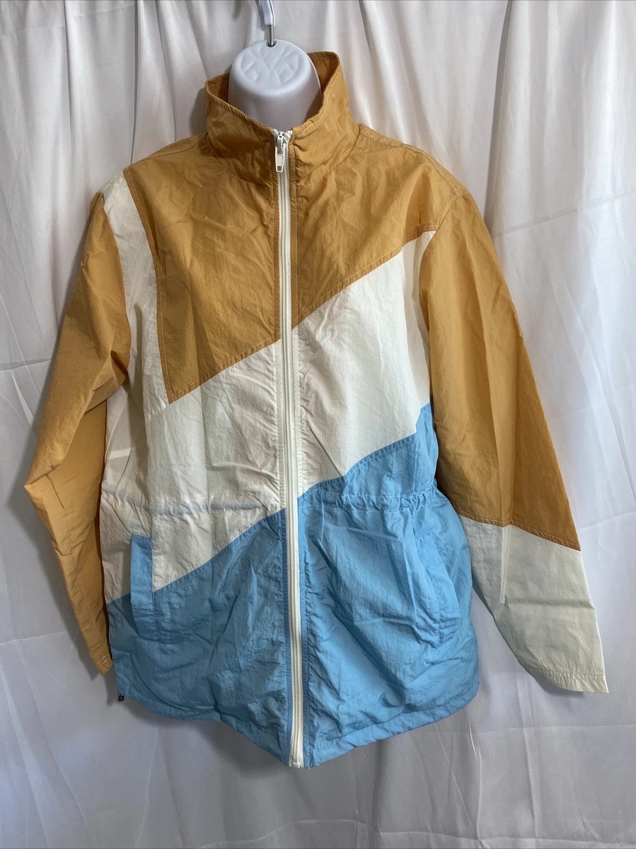 Urban Outfitters 90s Retro Windbreaker Jacket Brown White Blue M