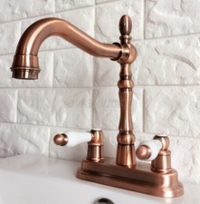 Red Copper Deck Mount 4" Washroom Faucet Vessel Sink Mixer Tap 2 Holes wrg049