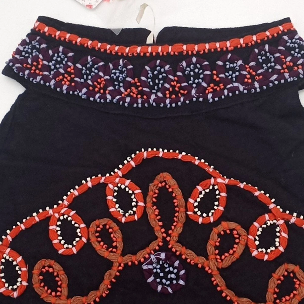 Free People Top Womens Large‎ Goa Embroidered Beaded Crop Halter Blouse Black L