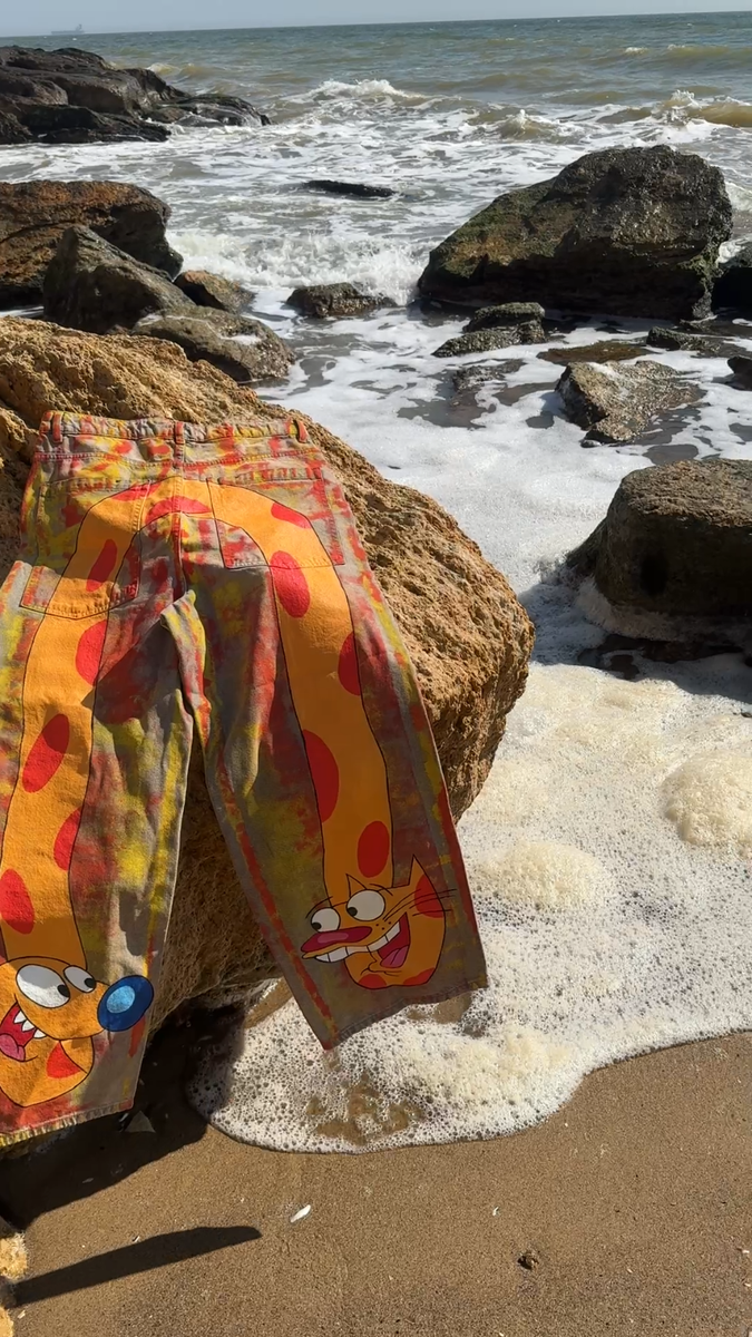 Evisu Inspired jeans with catdog custommade W28/W30/W32/W34/W36