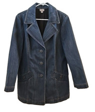 J Jill Denim Jean Coat Jacket 3 Button Collared Pockets heavy Women's Size M