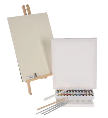 SPETEBO Mal Set Tisch Staffelei - 34 Teile - Leinwand Acryl Papier Farben Pinsel Kinder