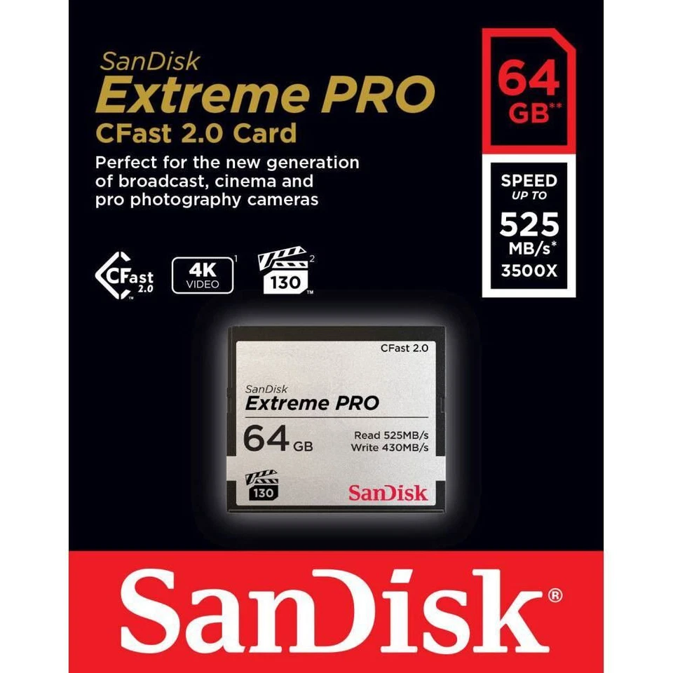 SanDisk Extreme PRO CFast 2.0 525MBs Memory Card 64GB   SDCFSP-064G-G46D - Image 2 of 2