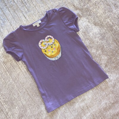 Gucci Authentic Baby Mädchen Flieder Lila T-Shirt Top Cupcake Kristall Knöpfe Alter 2