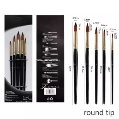 Artist Paint Brush Set 5 Pieces High Quality Nylon Hair