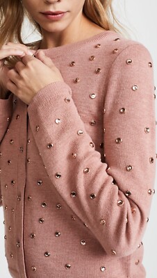 Alice Olivia Ruthie Rhinestone Pink Cardigan Wool Sweater Size M NWOT  - Main Image