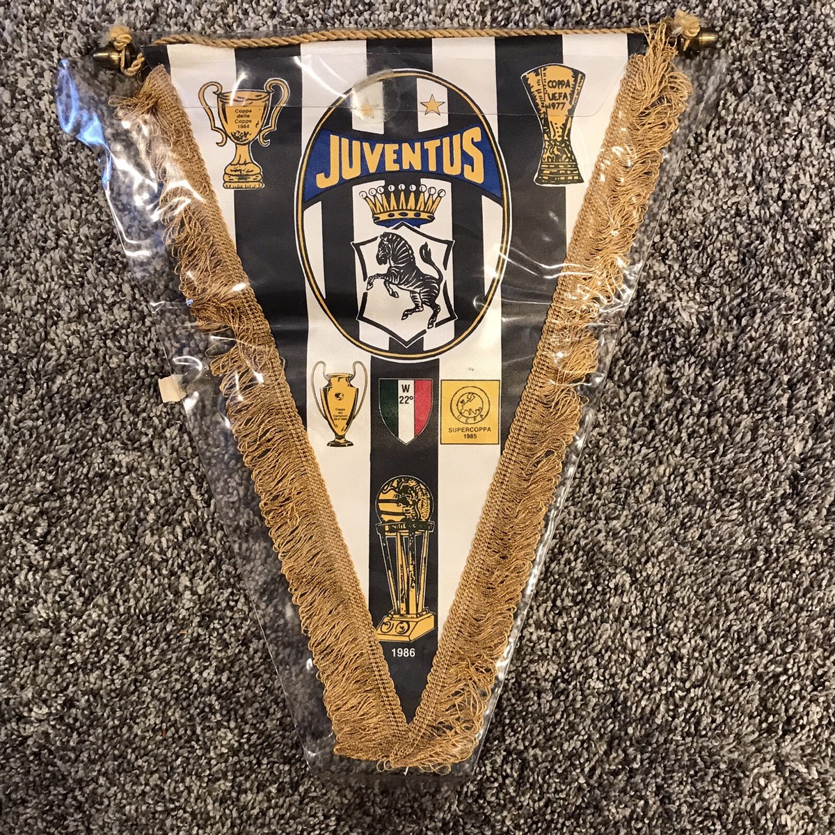 応援グッズ 1980s JUVENTUS F.C. Vintage Flag Old Football Pennant Juventus Torino Ronaldo Italy 80s