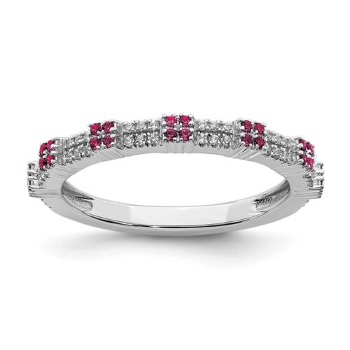 2.5mm Rhodium Sterling Silver, Lab Created Ruby & Diamond Stack Band - Picture 1 of 7