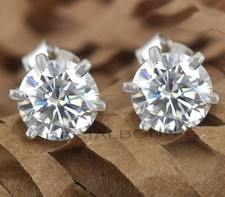 3.00 Ct Certified White Diamond Solitaire Studs 925 Silver Great Shine 6 Prongs
