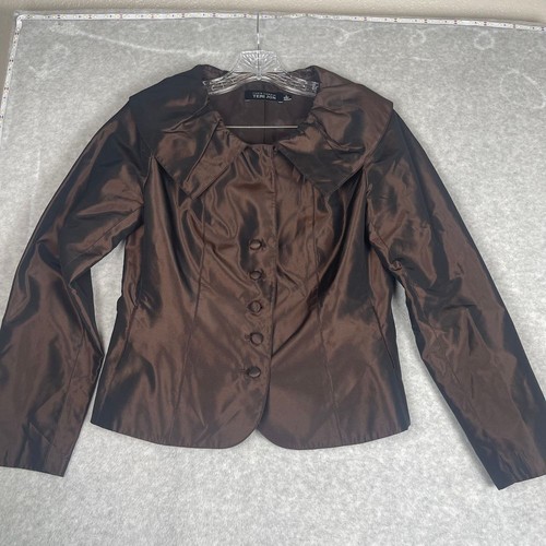 Blazer Rickie Freeman Teri Jon 100% seta marrone, giacca abito, taglia 6 donna. - Foto 10 di 17