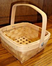Wooden Wicker Woven Basket w/Folding Handle Natural Finish 6.5"x6.5"x3.25" 814