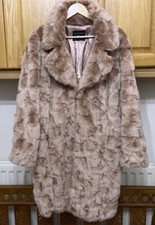 Dorothy Perkins Faux Fur Coat Pink Taupe Brown Stripe Large Size 20 Satin Lined