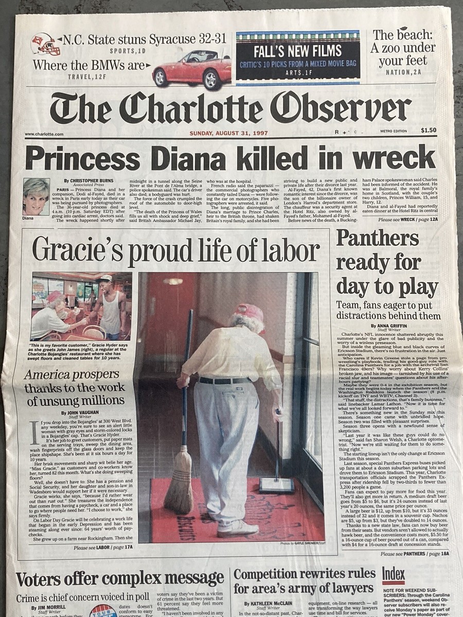 Death Princess Diana of Wales Killed in Wreck Newspaper Headline