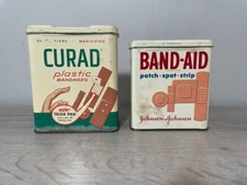 2 Vintage Johnson & Johnson Band-Aid and Curad Metal Tins - Empty