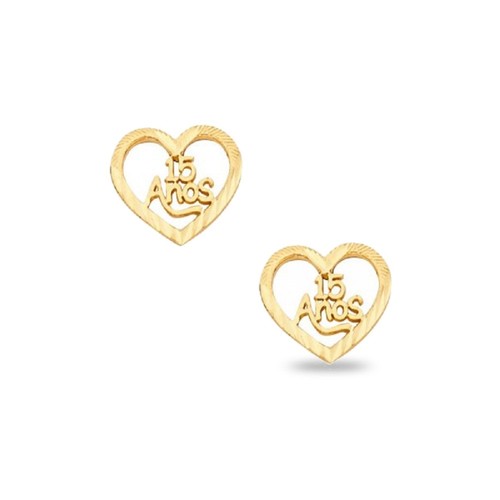 15 Anos Heart Stud Earrings 14k Yellow Gold Quinceanera Post Studs