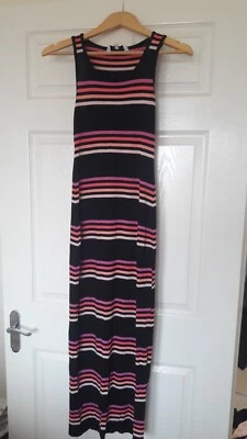 Ladies Black Maxi Dress stretch lycra with pink stripes..Primark.. - Image 1 of 4