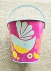 Vintage 1960s Ohio Art Childs Metal Sand Pail Bucket Pink Flowers Dove 8"