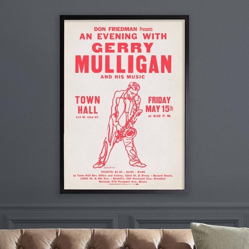 Gerry Mulligan jazz poster - Town Hall - 1959 (red variant) - Picture 2 of 7