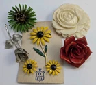 Vtg Flower Costume Jewelry Lot Metal Enamel Ceramic Ect Brooch Clip Earrings