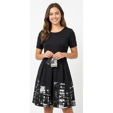 NWT Elie Tahari Design Nation 6 NYC Skyline Fit & Flare Dress Black