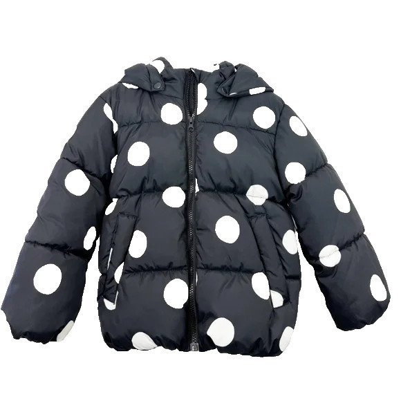 H&M Girls Kids Black Polka Dot Water Repellent Jacket Size 5