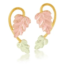 Mt. Rushmore Black Hills Gold Pink & Green Leaf Vine Earrings 10K Yellow Gold