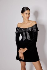 Nobody’s Child Dress 8 UK Starlight Black Check Mini Off Shoulder Bow Slim Fit