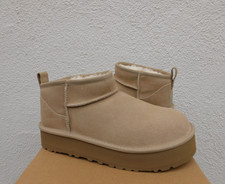 UGG SUEDE/ WOOL CLASSIC ULTRA MINI PLATFORM ANKLE BOOTS, KIDS US 13/ EUR 31 NIB