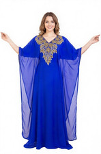 Islamic Moroccan Eid SALE Abaya Georgette Elegant Royal Blue Kaftan Dubai Gown