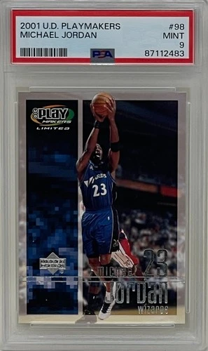 Michael Jordan 2001 Upper Deck Playmakers Wizards NBA Basketball Card #98 PSA 9