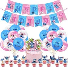 Set de fiesta de cumpleaños Stitch & Angel globos pancarta adornos para pasteles rosa azul dibujos animados