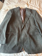 VTG HaggarTweed Jacket Black Gray Check 100 Wool Blazer Sport Coat USA 44R
