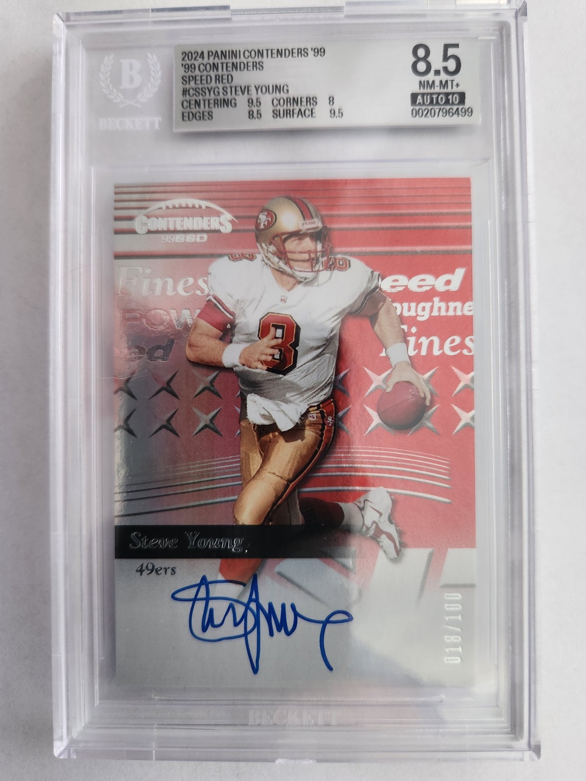 Steve Young Panini Contenders Football Card Speed Red #18/100