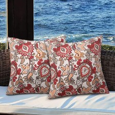 Pack of 2 Outdoor Waterproof Throw Pillow Covers 18 x 18 Phoenix Flower Red