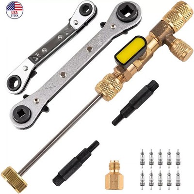HVAC Wrench Tool AC Schrader Valve Core Remover Set 1/4 & 5/16 Port Installer.
