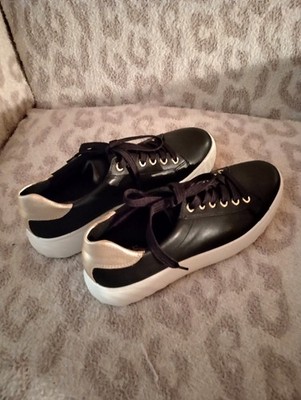 Ara Mikky Monaco Women's Platform Leather Sneakers Size 9 White Black Gold