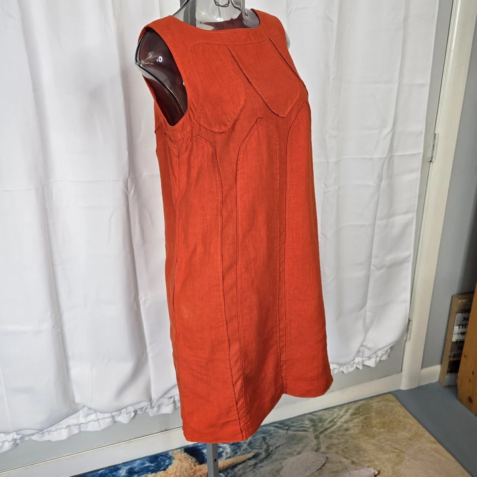 Vestido Vaina Agnona Hecho en Italia 100% Lino Naranja EE. UU. Talla 12 Italia Talla 48 Foto 4 de 4