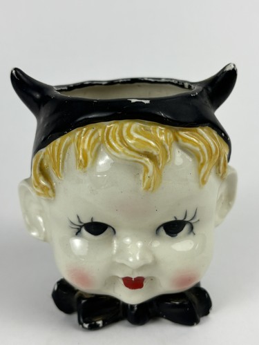 Vintage KREISS Devil Head Pixie Ceramic Cup Horns Kitsch 1950s Fairyland