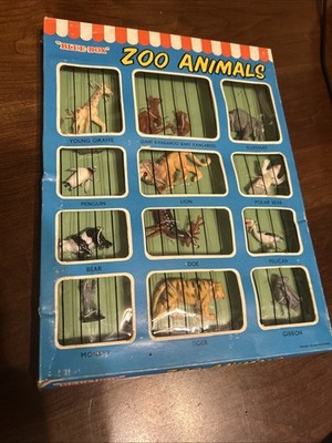 Vintage Blue Box Toys 13 Pc Authentic Zoo Animals NOS