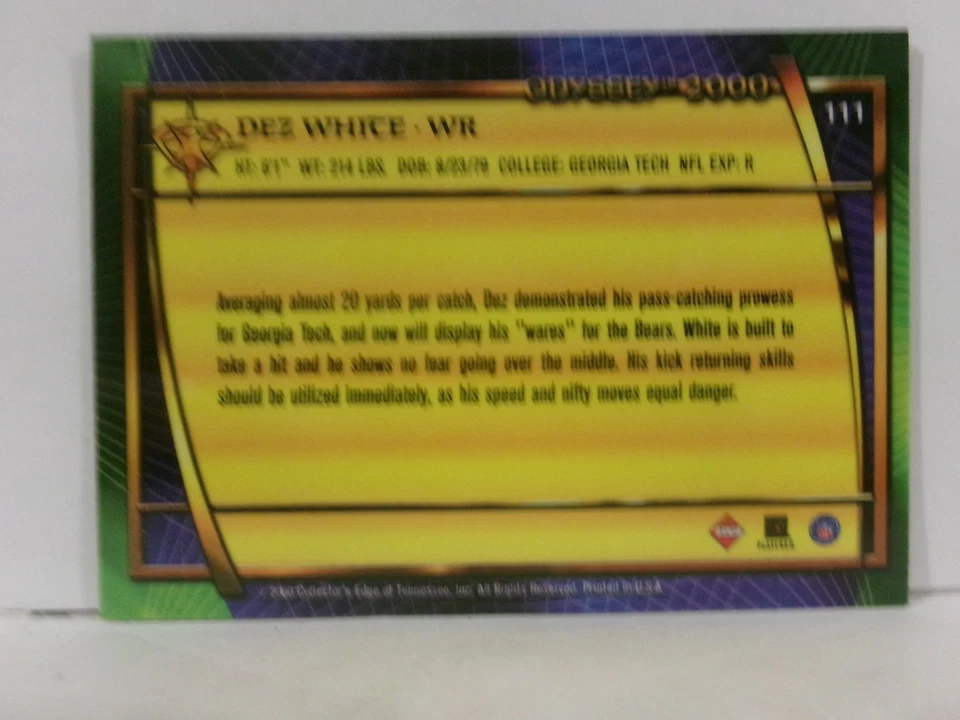 2000 Collector's Edge Odyssey Dez White RC #111 Chicago Bears - Image 2 of 2