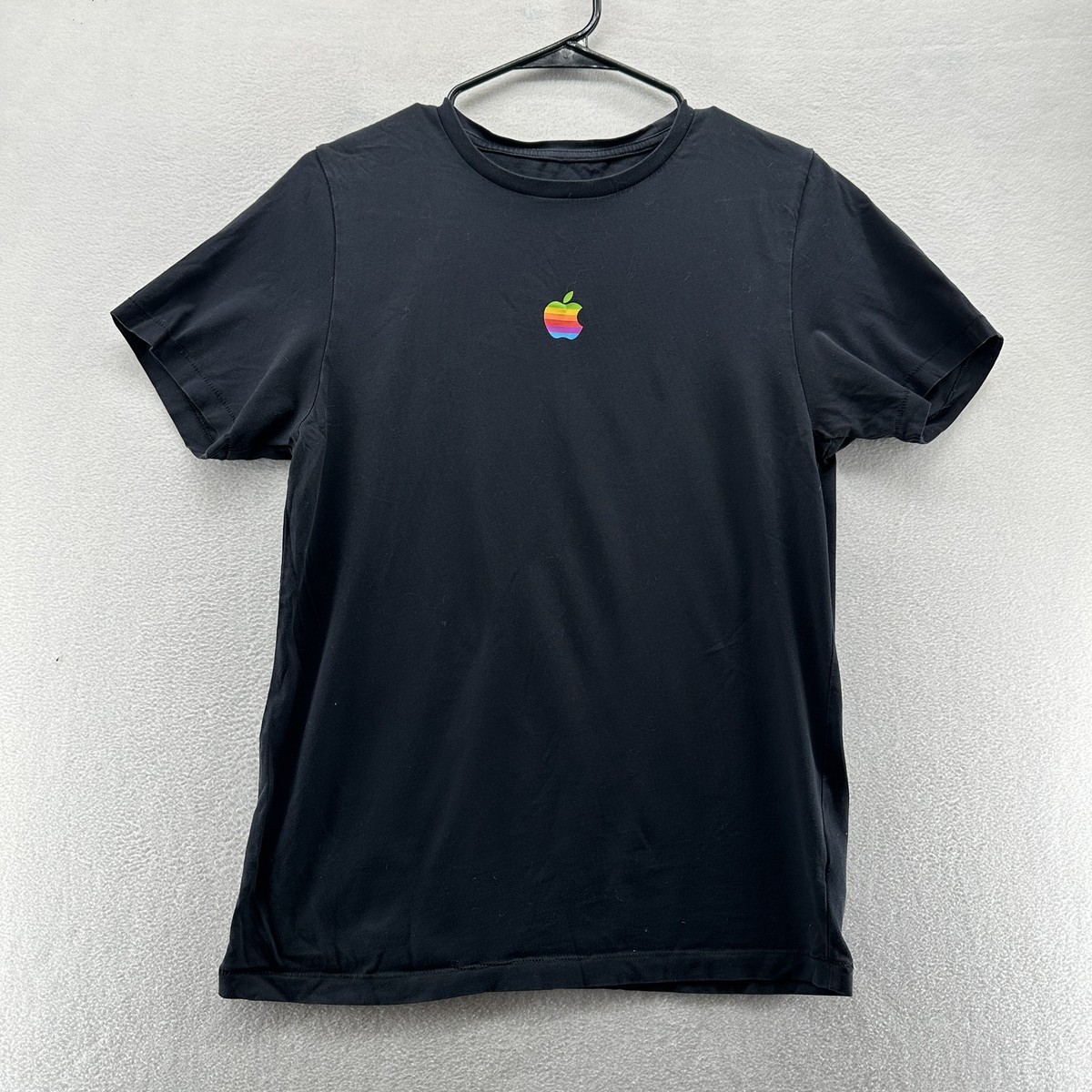 Vintage Apple Shirt Rainbow Logo Mens Small Black Graphic Tee